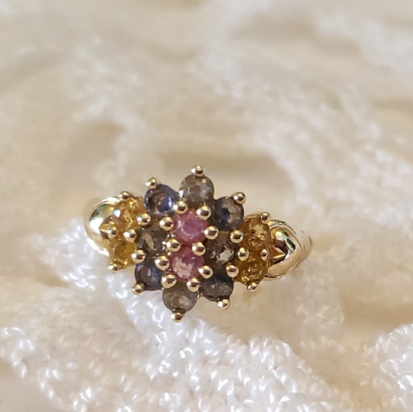 14k Beautiful multicolored gemstone ring - Picture 7 of 7